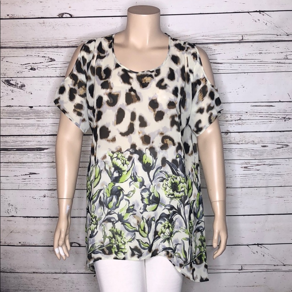 George Simonton Says Size 1X Animal - Floral Print High Low Hem Tunic Blouse Top